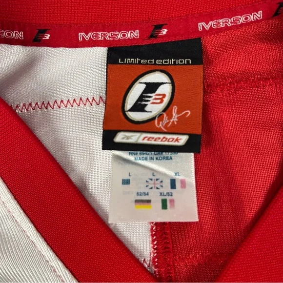 Reebok Iverson Jersey Mens Large Red White Vintage Split Football Embroidered - Picture 8 of 11